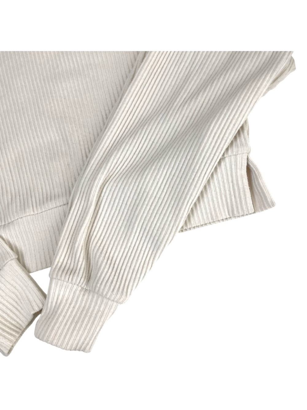 alo Yoga Muse Ribbed Crop Hoodie Pullover Ivory Cream L/XL - Picture 9 of 13